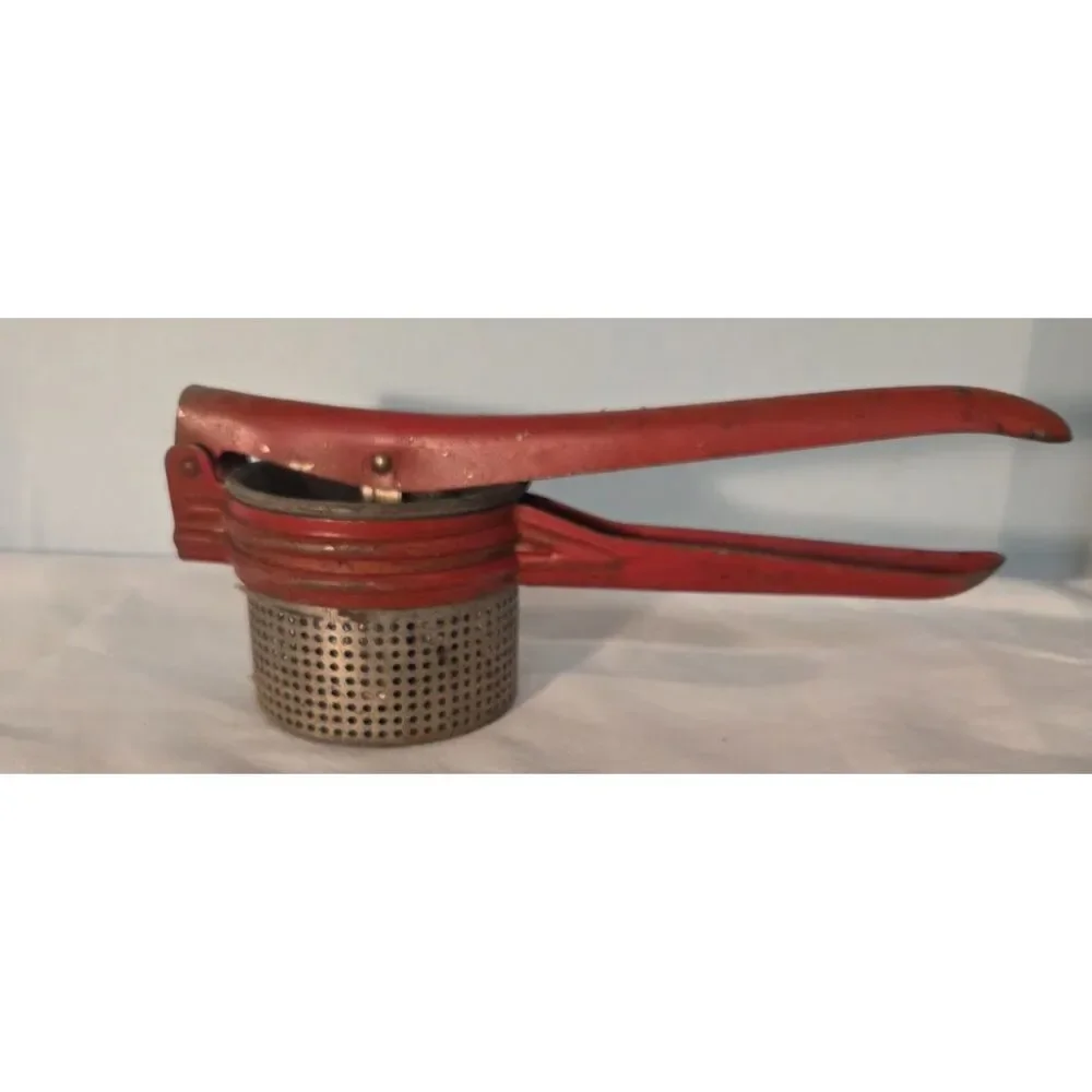 Vintage Red Potato Ricer Food Press Metal Masher Kitchen Tool